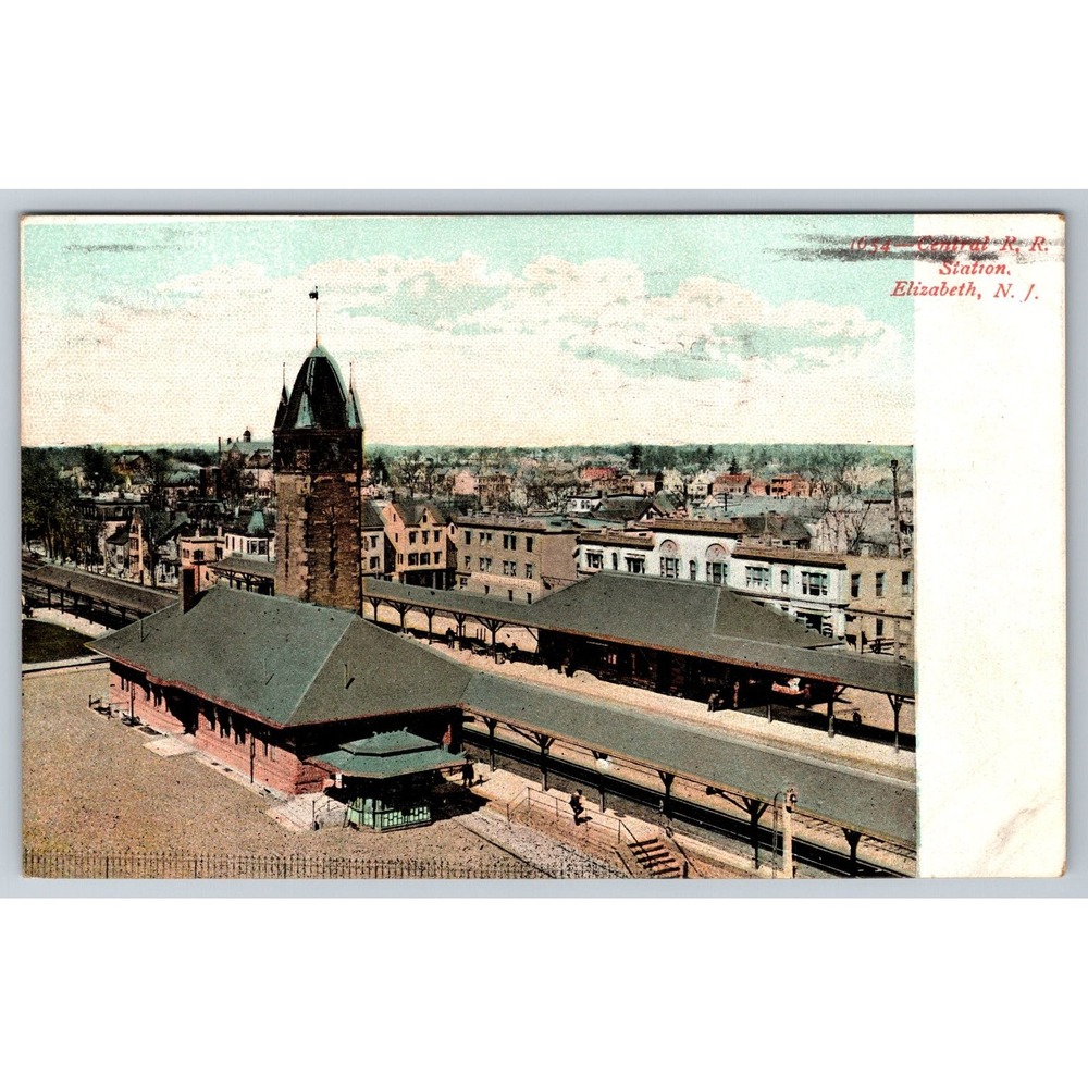 1907 Elizabeth NJ Central RR Station Postcard Souvenir Post Card Co PC 557